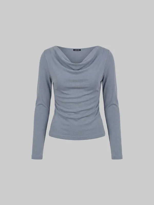 LINDA SHIRRING TOP_GRAYISH BLUE