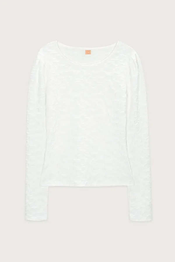 Jacquard Puff Sleeve T-Shirt (White)