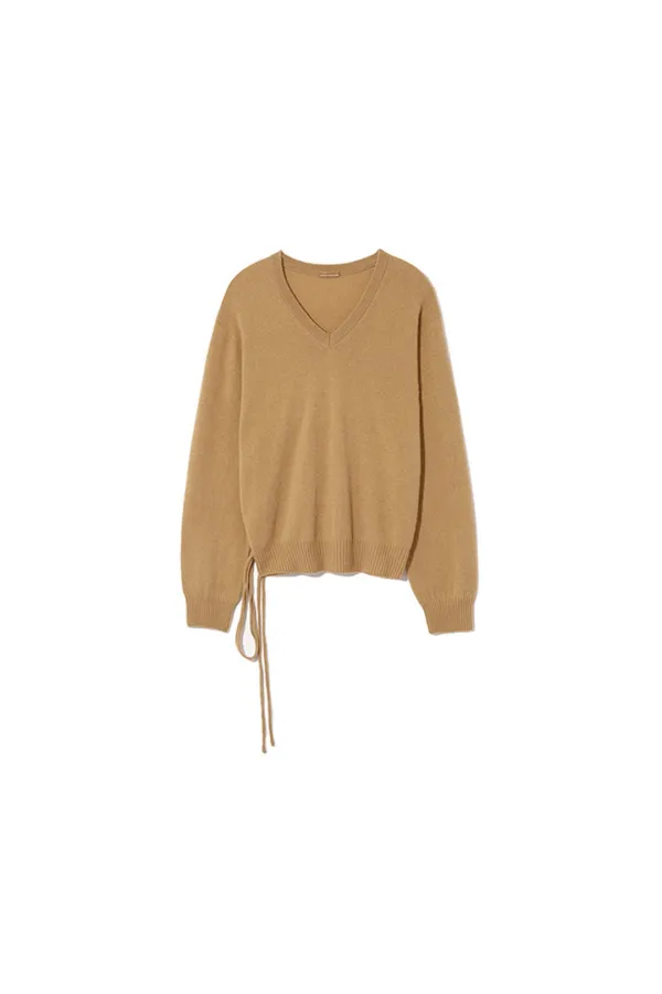 PURE CASHMERE V-NECK KNIT PULLOVER [CAMEL]