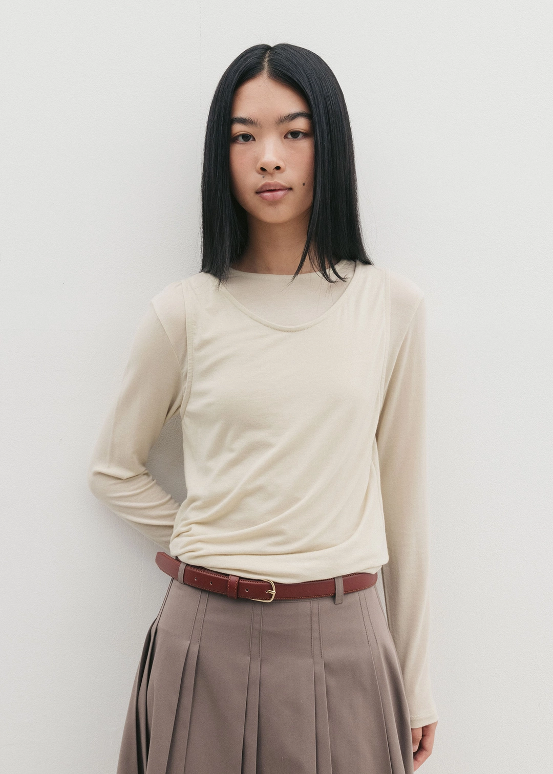 더라이 Layered Long Sleeve Top(Beige) 상품 이미지 2