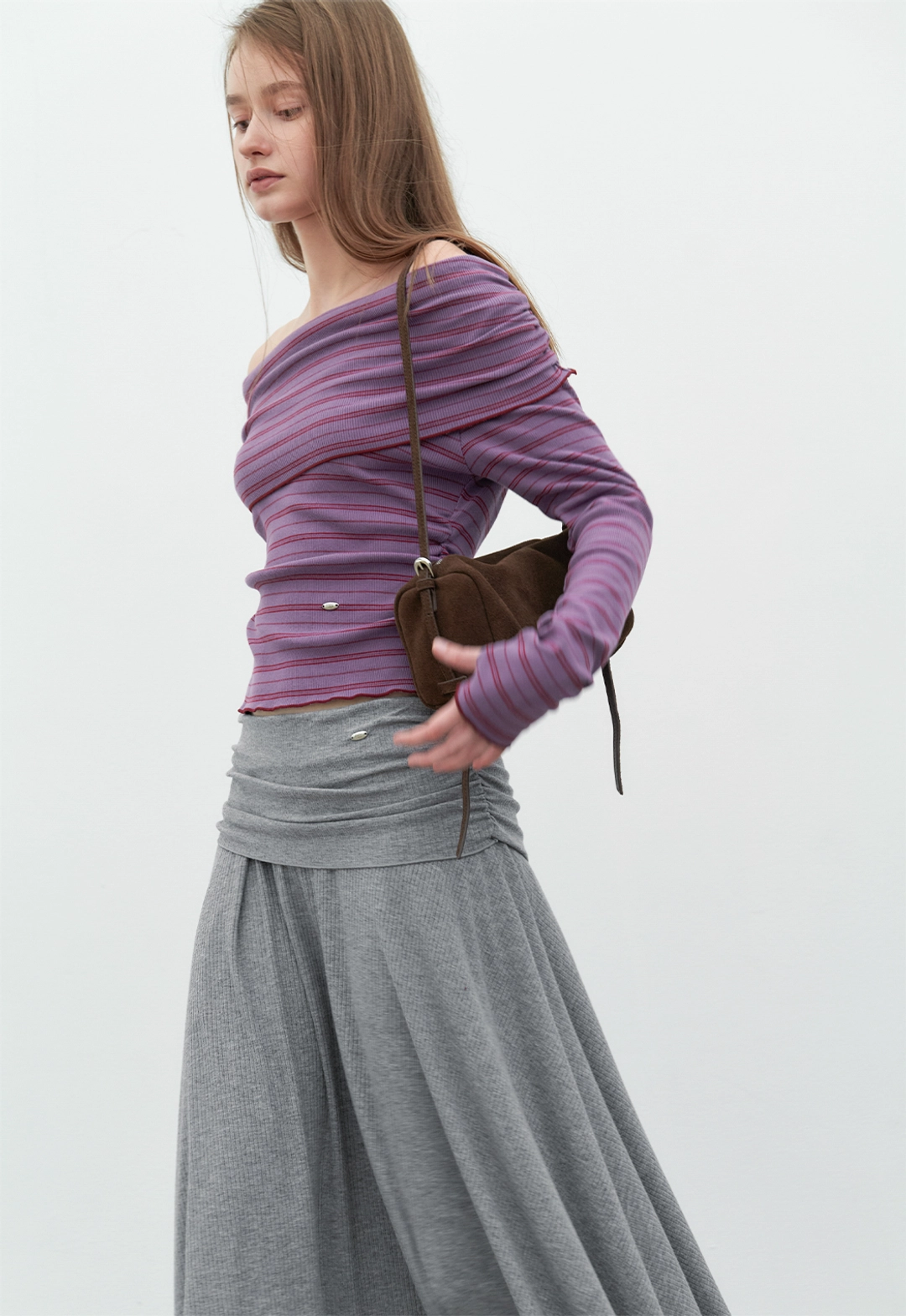 아뜰리에 나인 (SK-5120)JERSEY SHIRRING FLARE INTERLOCK SKIRT 상품 이미지 3
