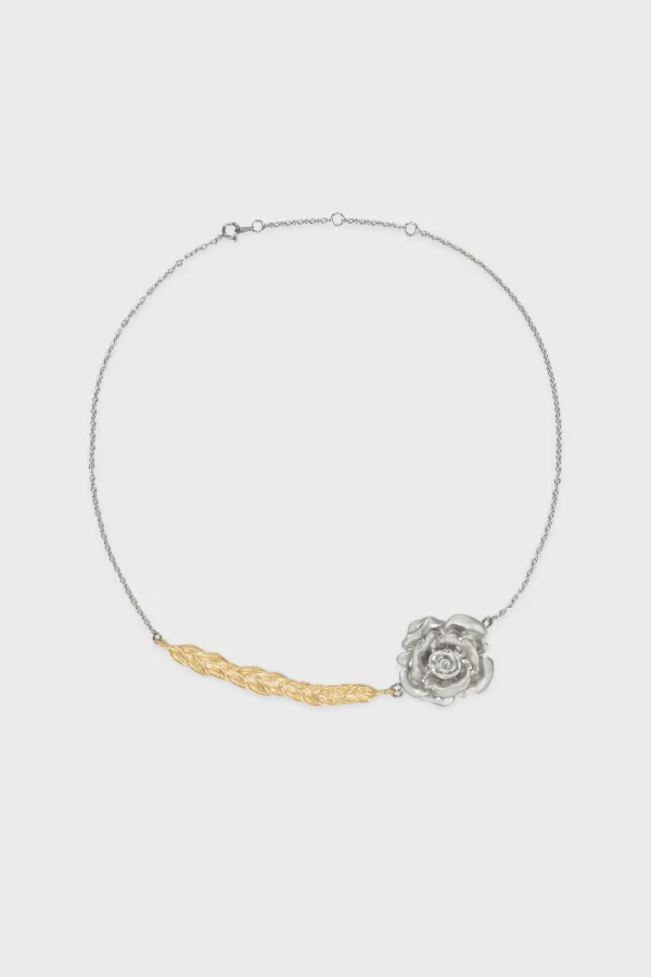 Braided Rose Necklace (Silver Gold)