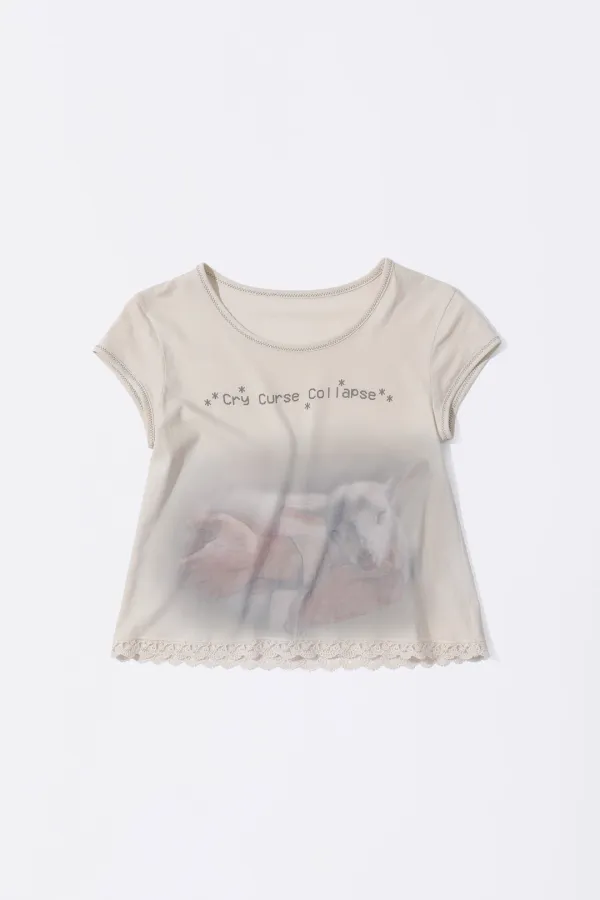 Lace Crop Baby Tee Nude Pink