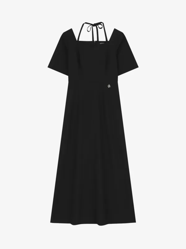 하트 홀터넥 롱 원피스_BLACK