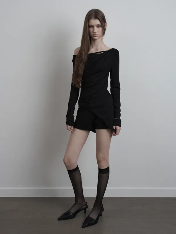 Drape Drop Strap Long Sleeve (black)