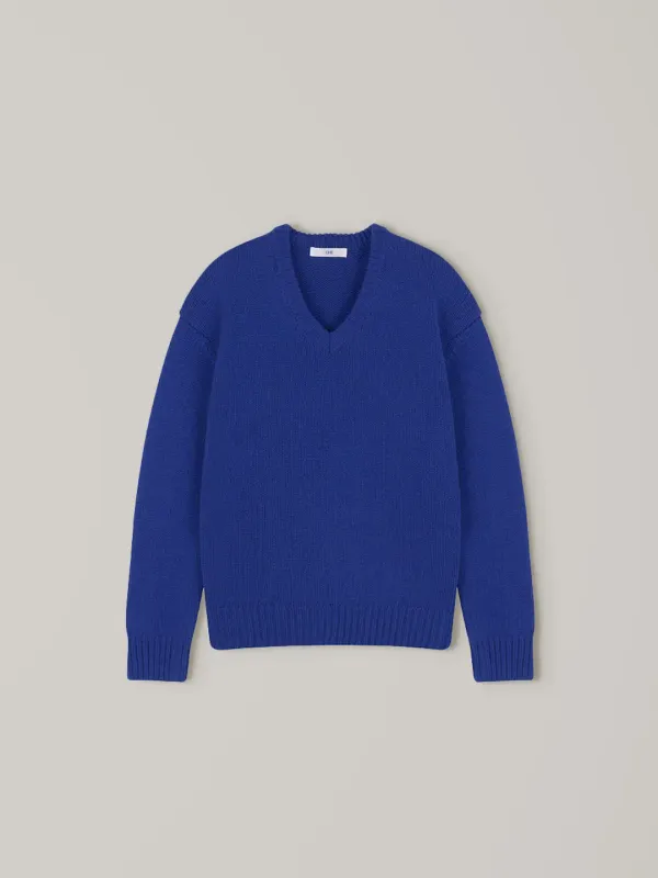 City Wool V-Neck Knit - Blue