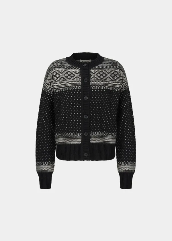 W NORDIC WOOL-BLEND KNIT CARDIGAN - BLACK