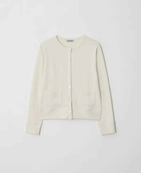 Waffle Cotton Jersey Cardigan_IVORY