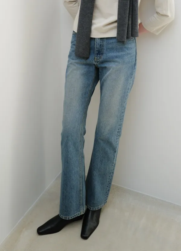 Washed Bootcut Denim Pants / Light Blue