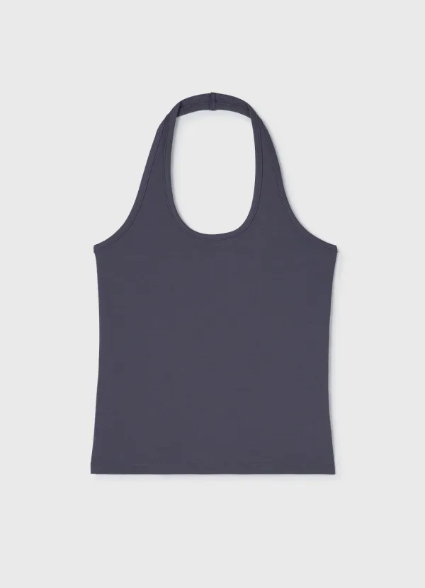 Cotton Halter Neck Top / Blue Gray