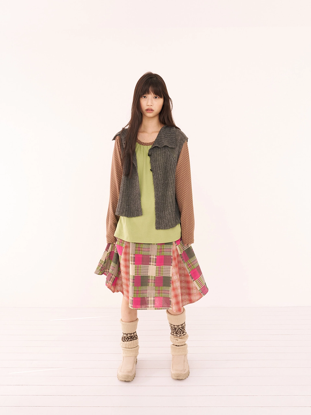 무음 Patchwork Flare Skirt (Magenta) 상품 이미지 2