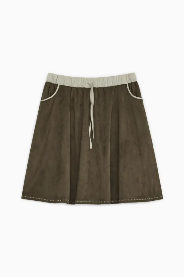 [10/6 SOON] SUEDE A-LINE BANDING SKIRT, KHAKI