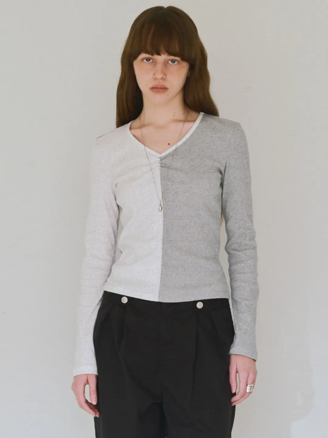 밀로 우먼 Mixed Pattern T-Shirt [Melange Gray] 상품 이미지 1