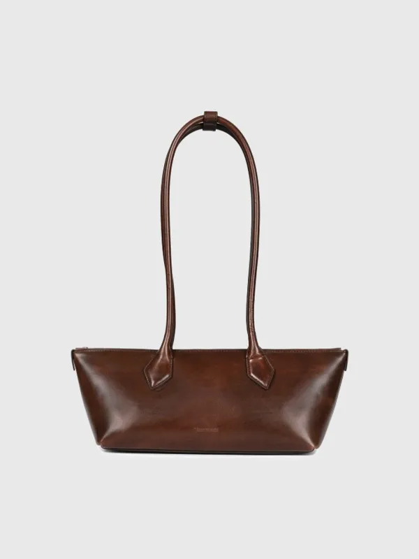 (W) WIDE LEATHER SHOULDER BAG_ BROWN