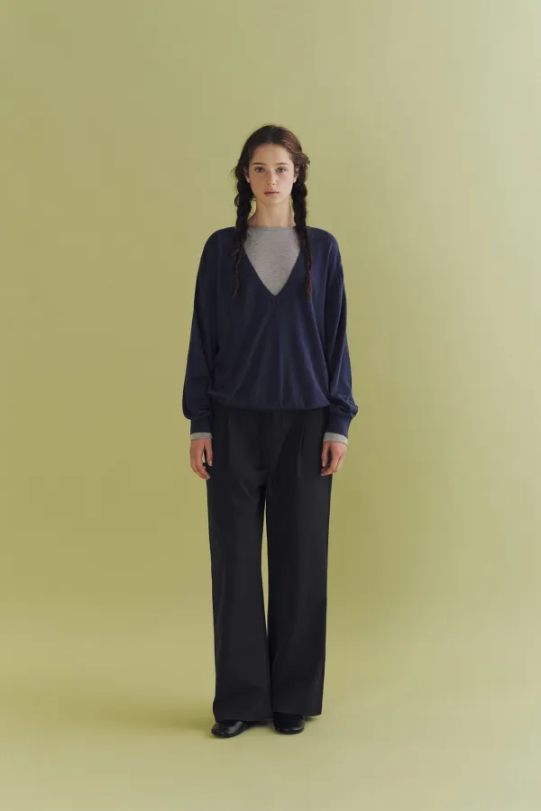 Cowl deep v-neck knit (blue)