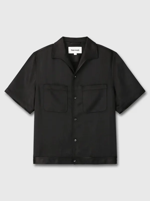 ONE PIECE COLLAR HALF SLEEVE SHIRT_ BLACK