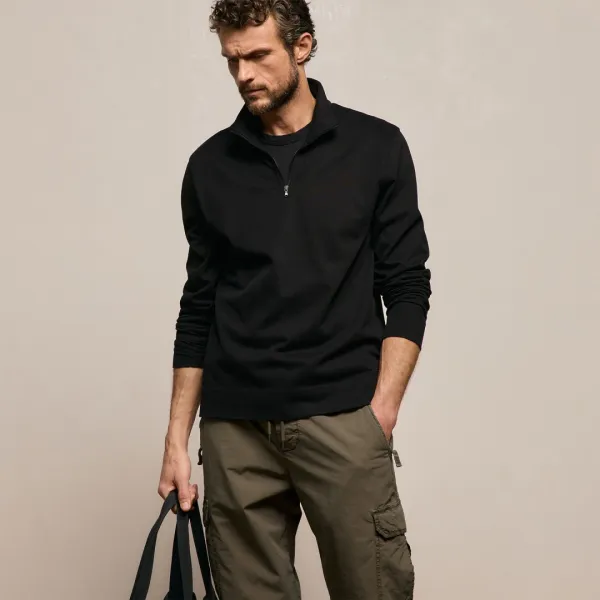 Organic Sueded Jersey Half Zip - Black