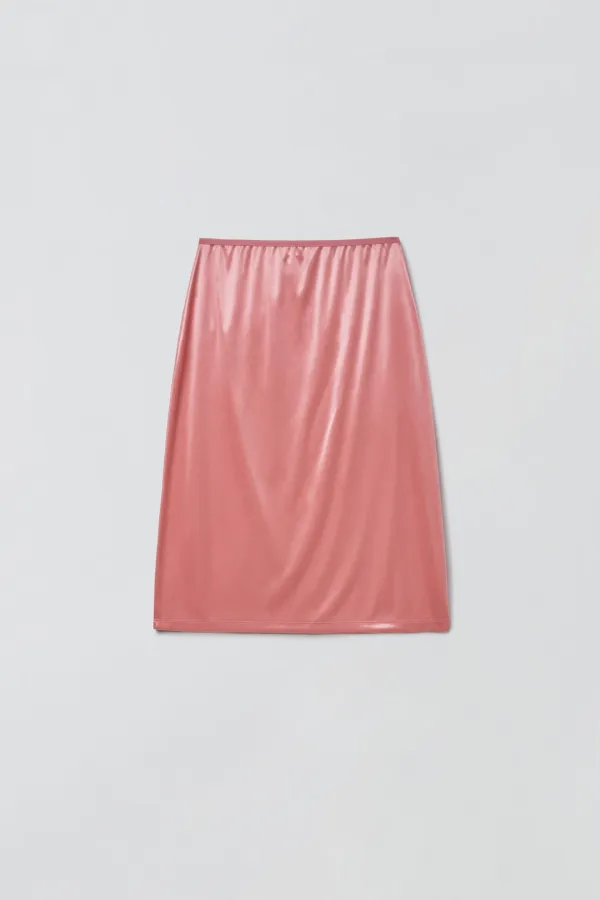 SATIN MIDI BANDING SKIRT_PINK