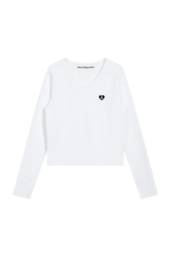 V-NECK HEART LOGO LONG SLEEVE - WHITE