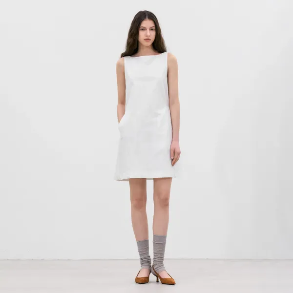 (OP-6314)BOAT NECK A-LINE MINI DRESS
