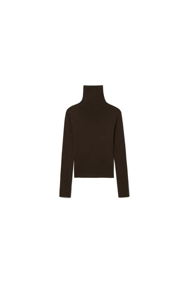 WOOL BLEND FITTED TOP [BROWN]