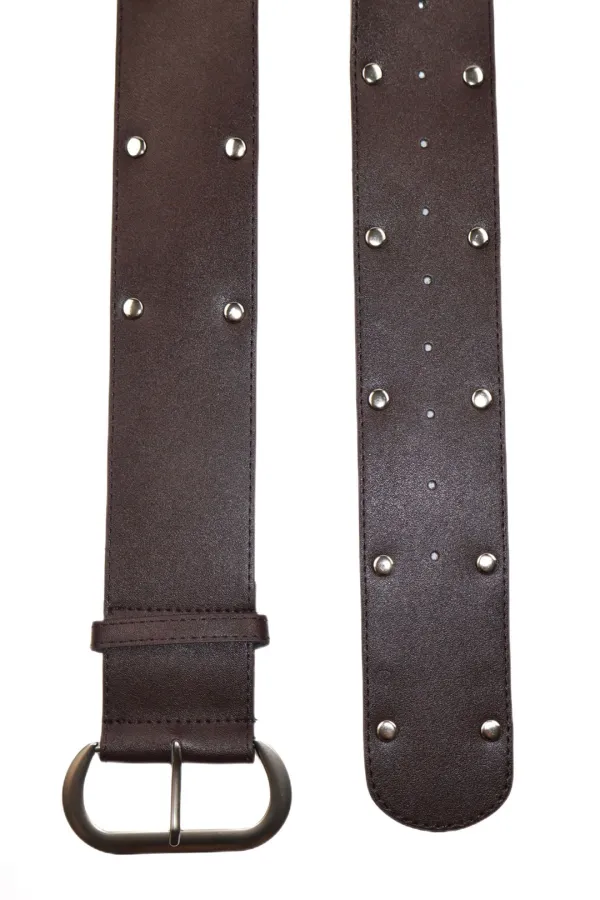 STUD WIDE BELT - BROWN