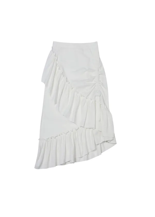 DRAPED FRILL STRAP SKIRT, IVORY
