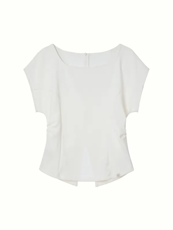 Two-way Zip-up Half-Sleeved Top, Ivory