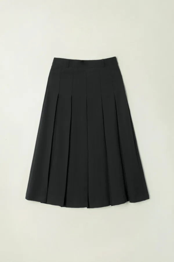 BLAIR PLEATS LONG SKIRT_CHARCOAL