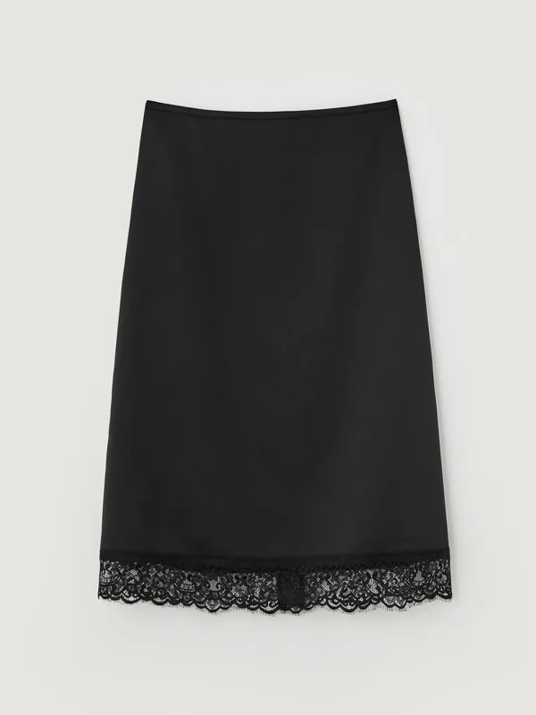 Lace satin skirt - Black