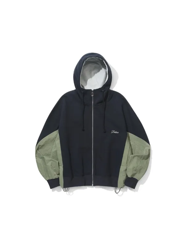 Nylon Panel Sweat Zip Hoodie Navy_F263TS07