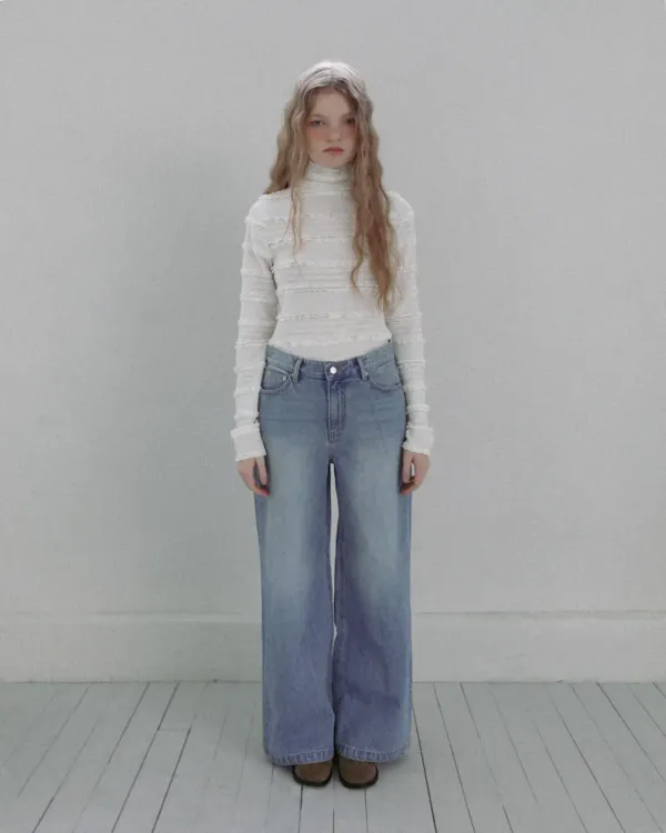 flétta Organza Patch Wide Denim