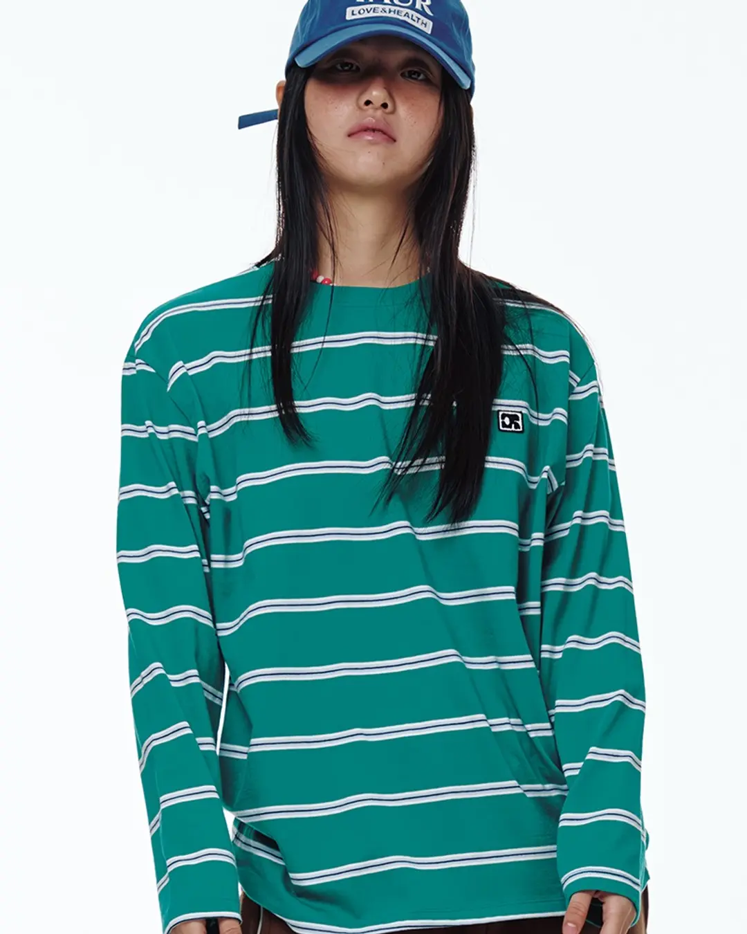 센토르 STRIPE PATCH LONG SLEEVE T-SHIRT_BLUE-GREEN 상품 이미지 1