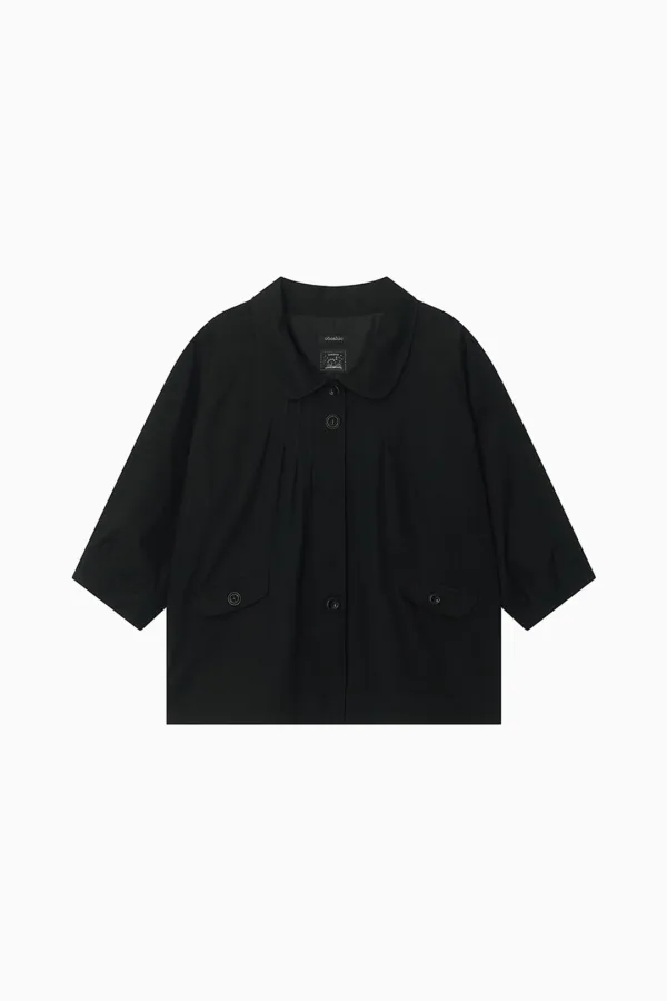 ROUNDED COLLAR COTTON JACKET, BLACK