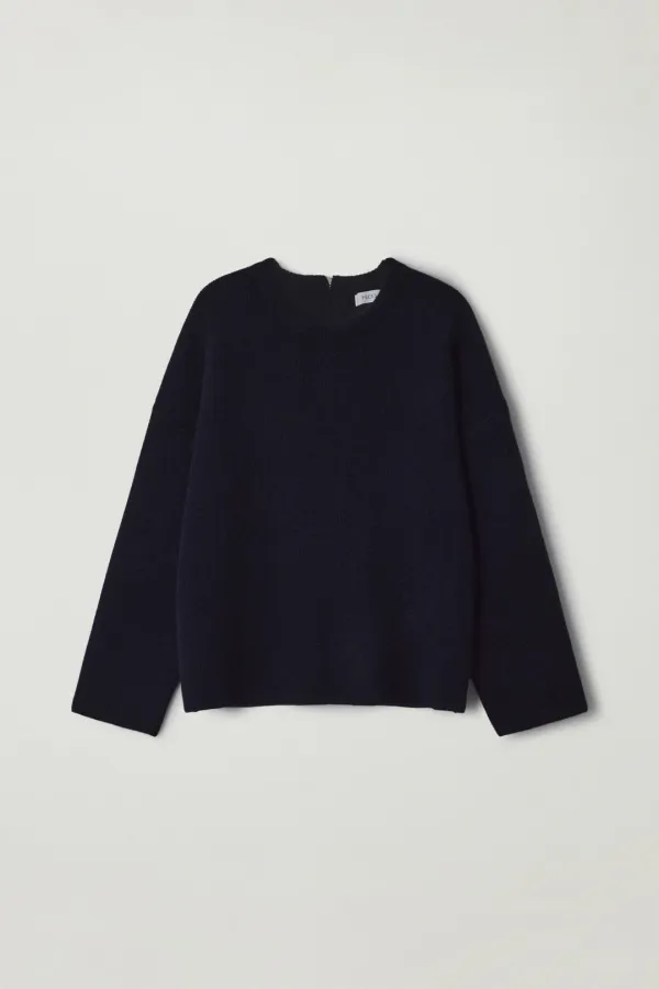 Zipped wool sweater (Navy)