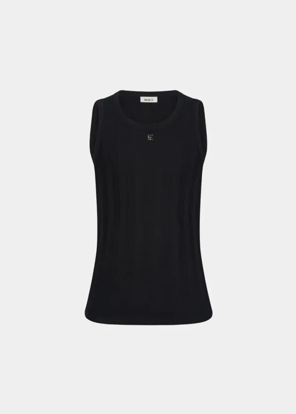W RIBBED SLEEVELESS TOP - BLACK