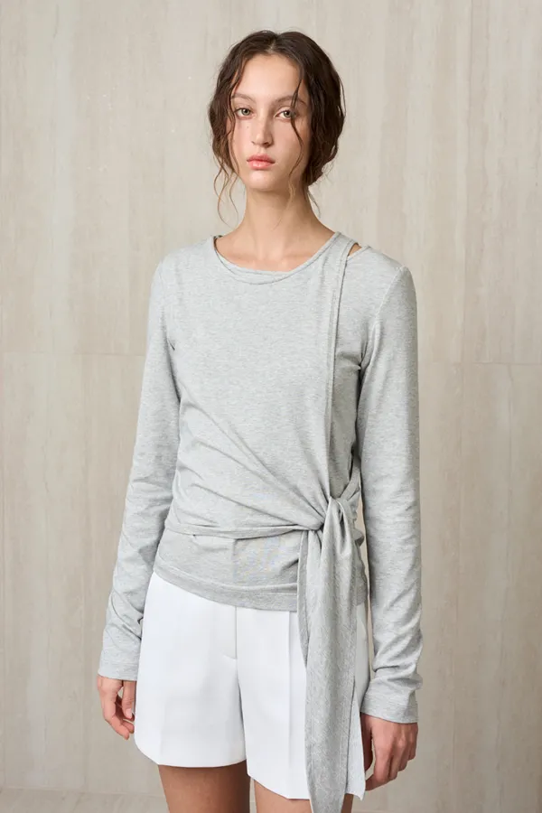 SIDE-TIE LAYERED TOP MELANGE GRAY