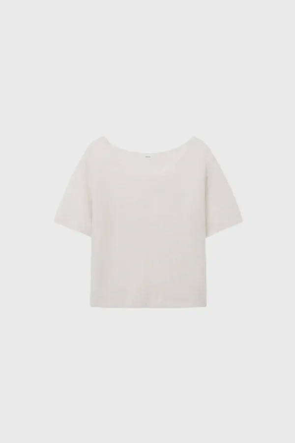 Alpaca short sleeve knit (ivory / gray / pink)