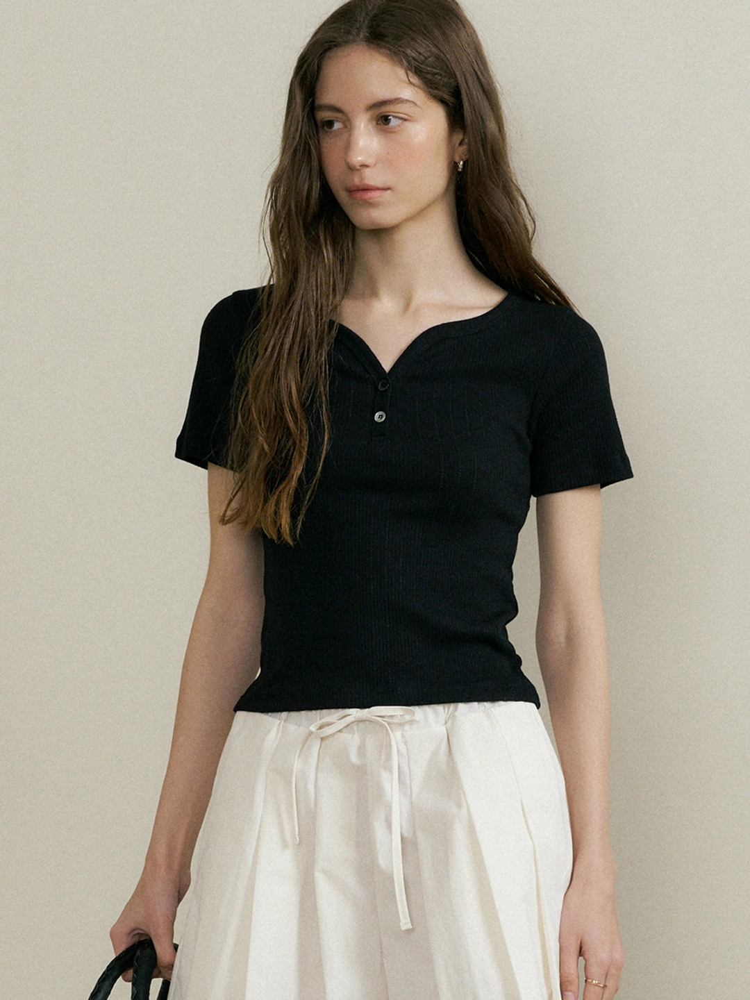 아워코모스 comos 1421 henly-neck ribbed T-shirt (4color) 상품 이미지 2