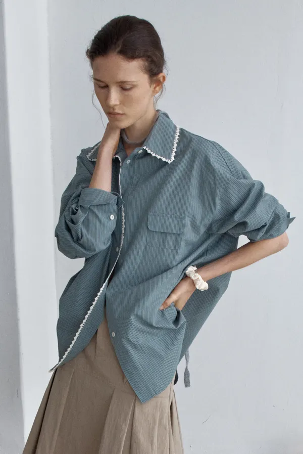 lace stripe shirts - khaki
