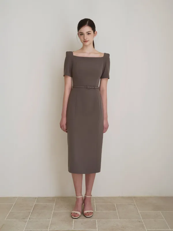 VICTORIA square neck h-line dress_mocha