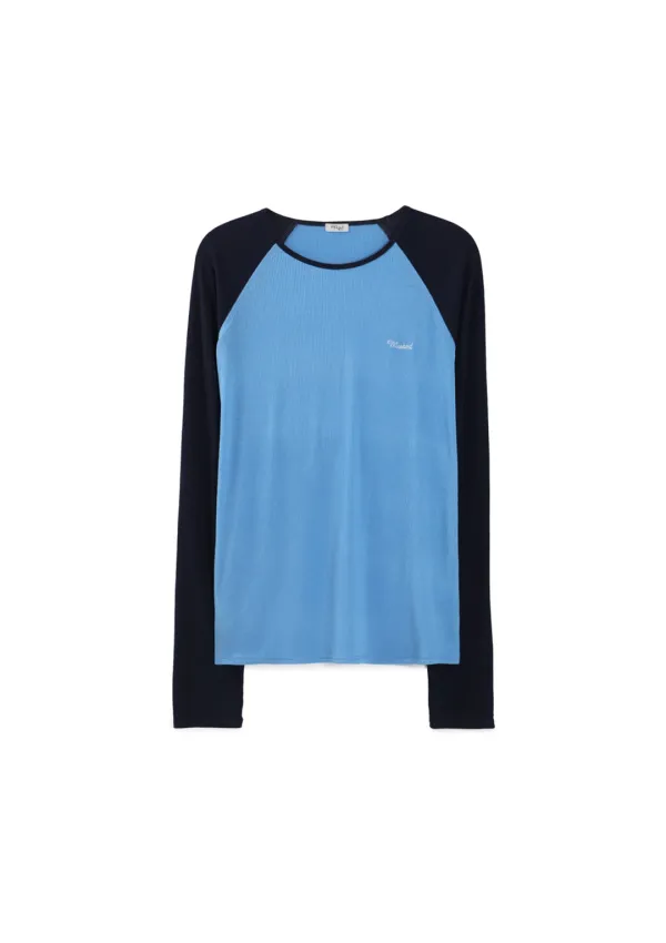 Mused Crispy Ribbed Raglan Top - Blue