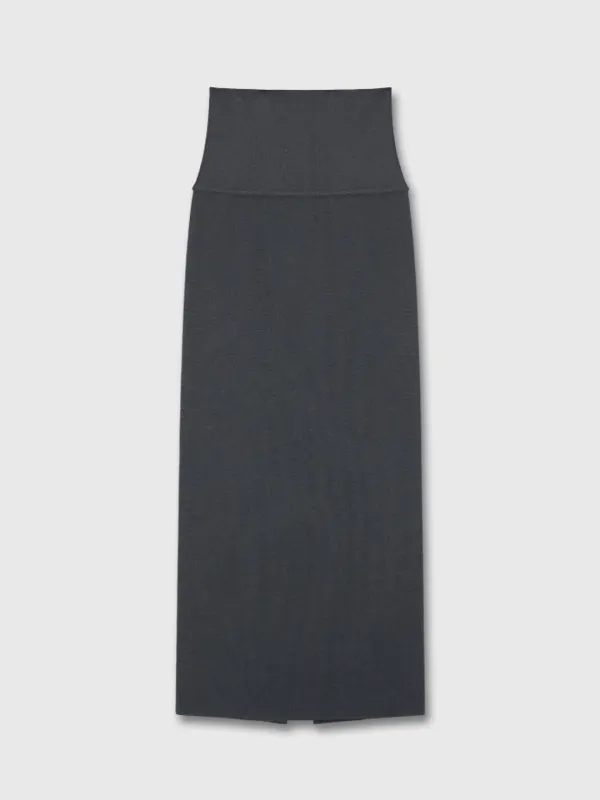 (W) MERCERIZED WOOL KNIT MAXI SKIRT_ DARK GREY