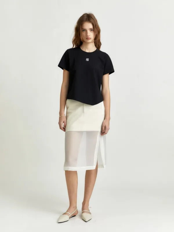 [9th] KALO Embroidered Unbalanced Hem T-shirt_Black