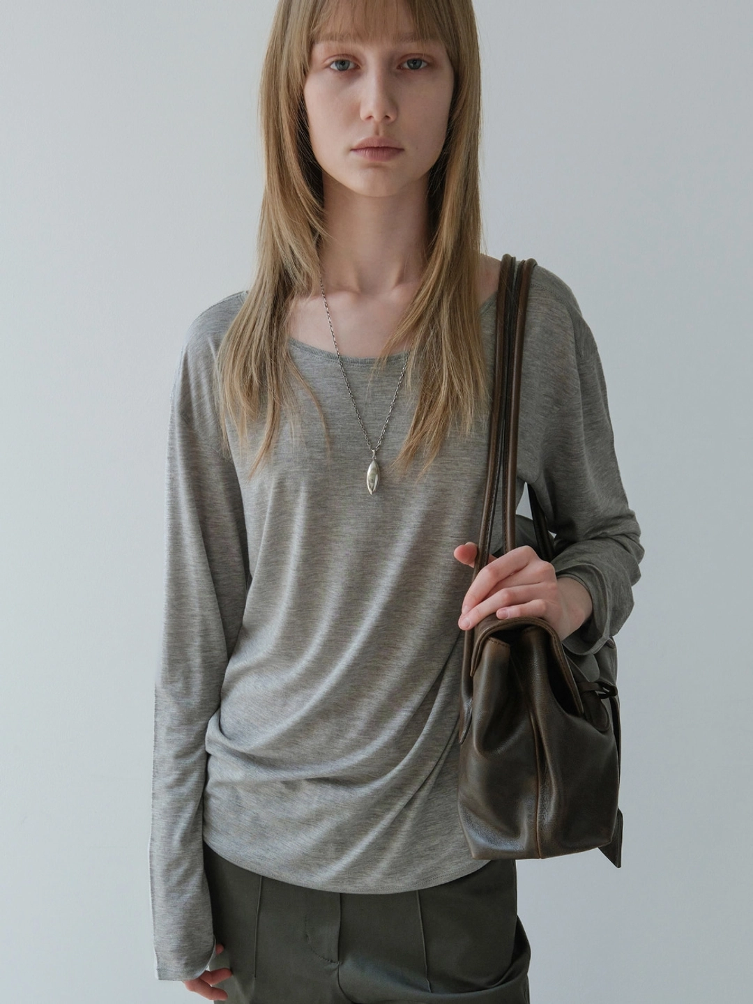 로우클래식 Sheer Long Sleeve T-Shirt_Melange Grey 상품 이미지 2