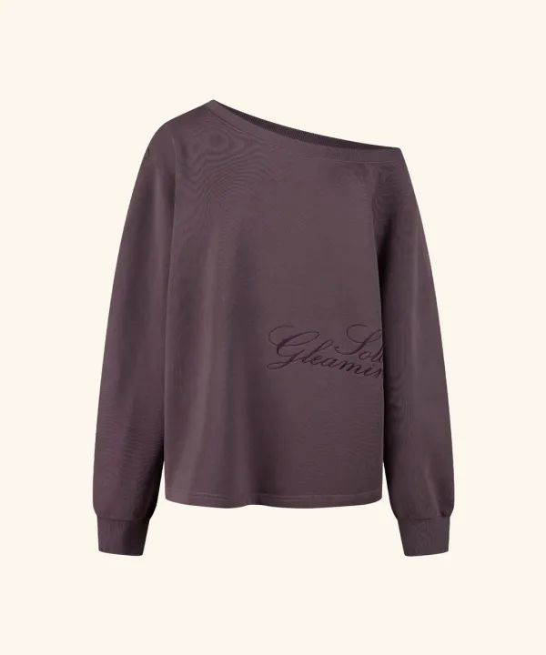 Jenk One-Shoulder Embroidered Sweatshirt ( Purple )