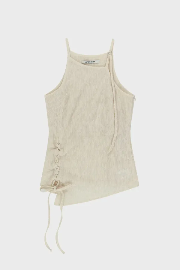 LACE UP HALTER SLEEVELESS TOP (CREAM)