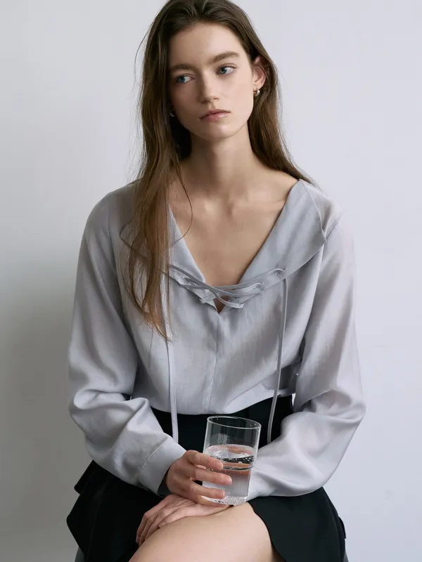 comos 1684 open collar race-up blouse (pale blue)