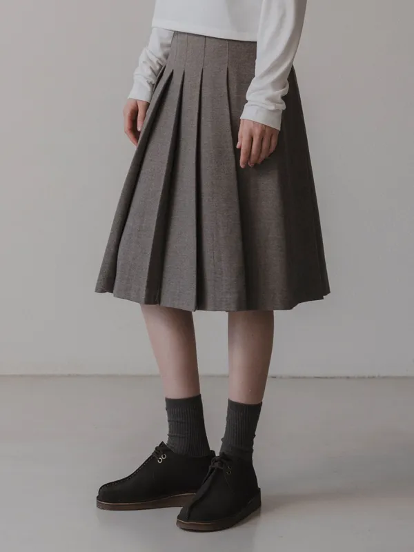Nut wool pleats skirt (brown)