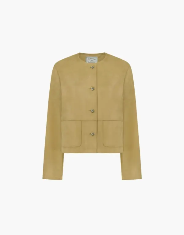 no collar suede jacket - yellow beige